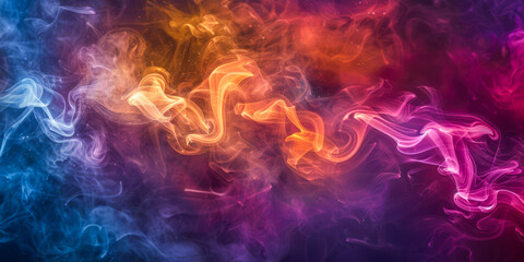 Fototapeta na wymiar Abstract Swirls of Colorful Smoke in a Dark Ethereal Space
