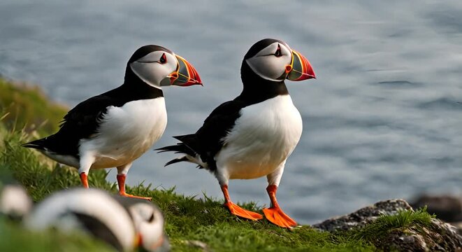 Atlantic puffin on an island.