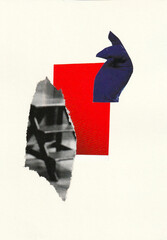 collage on a white background with a red rectangle and a glove