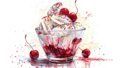 Delectable Watercolor and Digital Clipart Ice Cream Sundae Dessert