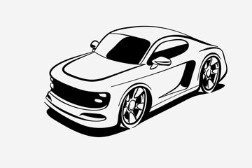 Fototapeta premium Hand drawn car with zero emissions, electric, ecology. Clipart vector graphic.