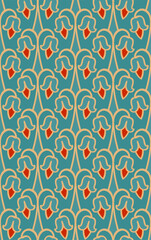 Pattern with abstract flowers. Blue and red vintage ornament. Template for wallpaper, textile, carpet and any surface. - 794058679