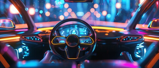 Futuristic car dashboard neon accents