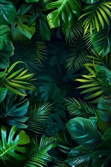Fototapeta premium Neon tropical leaves encircling a warm glow