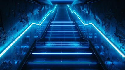 Neon-lit staircase leading into darkness futuristic design
