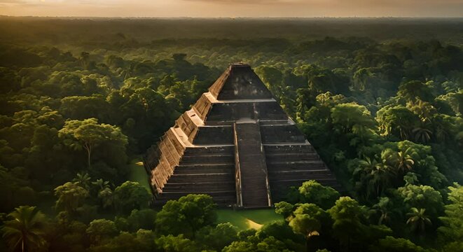 Aztec pyramid in the jungle.