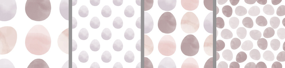 Watercolor set of seamless patterns. Collection of hand drawn pastel Easter eggs