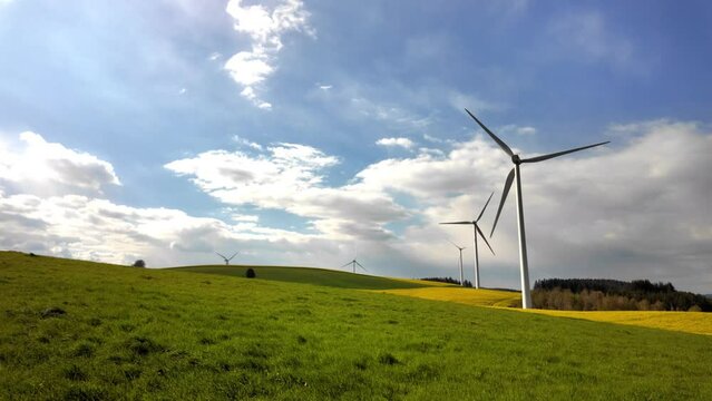 Eoliennes et campagne fleurie