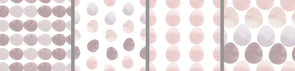 Watercolor set of seamless patterns. Collection of hand drawn pastel Easter eggs