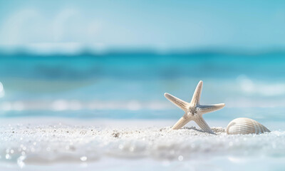 star fish on the beach. beautiful white sand beach and turquoise water. Holiday summer beach background. - 794061834