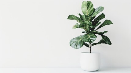 large house rubber plant in modern white pot fiddle leaf fig tree isolated on white background - obrazy, fototapety, plakaty
