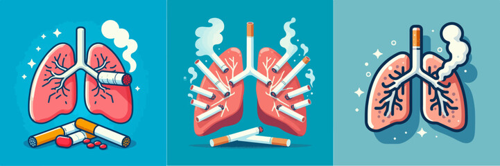 illustration of unhealthy lungs due to cigarette smoke. flat vector illustration
