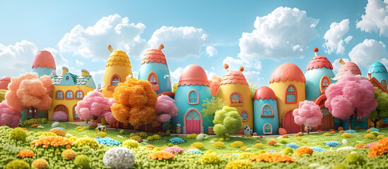 Obraz premium Whimsical Springtime Easter Carnival with Confectionery Inspired Architecture Rides and Fanciful