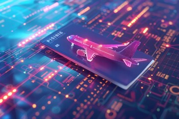 futuristic biometric passport and airline ticket with advanced security features 3d rendering - obrazy, fototapety, plakaty
