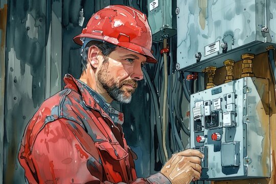 Instructional illustration depicting safe practices for electrical wiring on construction sites, including grounding and the use of GFCI (Ground Fault Circuit Interrupter)