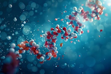 futuristic enzyme alphaamylase molecule on abstract blue background biochemistry illustration - obrazy, fototapety, plakaty