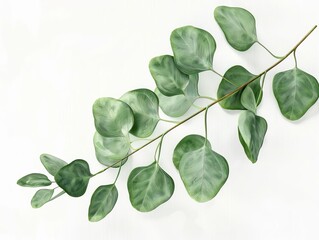 Obraz premium A branch of eucalyptus leaves on a white background.