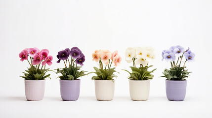 potted flowers isolated against a stark white background - obrazy, fototapety, plakaty