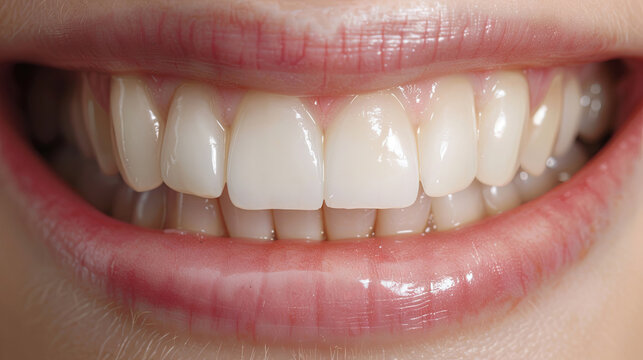 female smile with beautiful white straight teeth