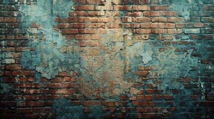 Old brick wall, wide lens, faded colors for an authentic vintage texture background - obrazy, fototapety, plakaty