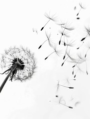 A dandelion flower is blowing its seeds in the wind.