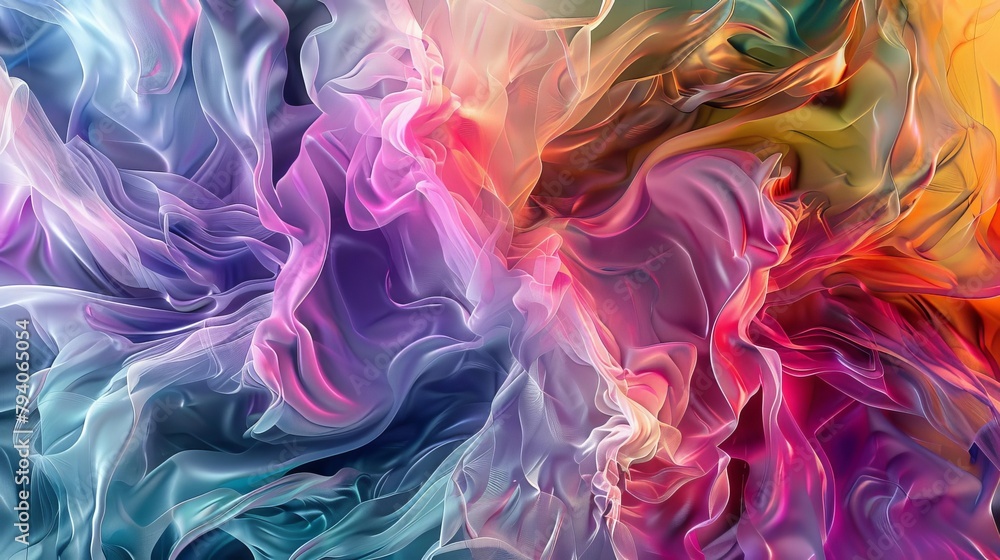 Fototapete mesmerizing 3d rendering of multicolored flowing iridescent abstract shape digital painting