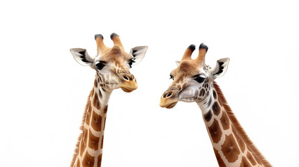 giraffes solitary against a stark white background - obrazy, fototapety, plakaty