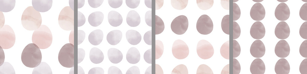 Watercolor set of seamless patterns. Collection of hand drawn pastel Easter eggs