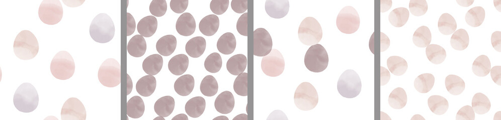Watercolor set of seamless patterns. Collection of hand drawn pastel Easter eggs