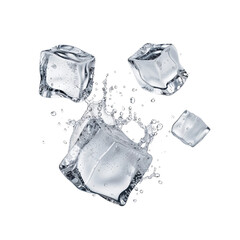flying ice cubes isolated on transparent background