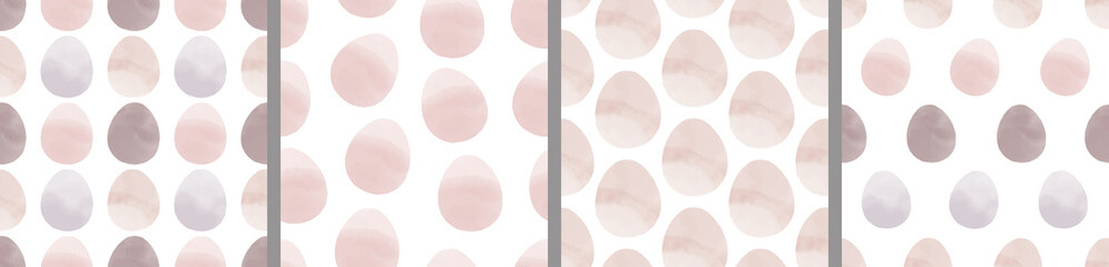 Watercolor set of seamless patterns. Collection of hand drawn pastel Easter eggs