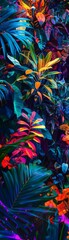 Botanical garden at night, enhanced with vibrant neon lights among the foliage