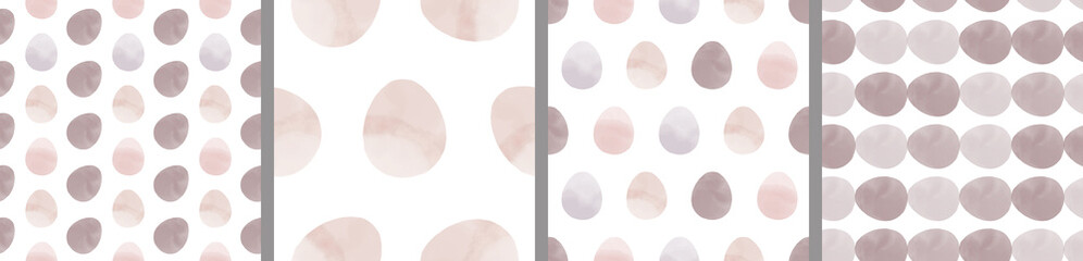 Watercolor set of seamless patterns. Collection of hand drawn pastel Easter eggs