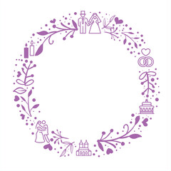Wedding Template with marriage symbols - purple - round shape