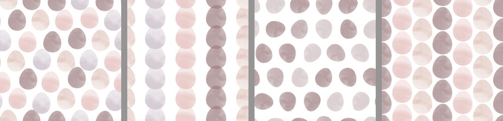 Watercolor set of seamless patterns. Collection of hand drawn pastel Easter eggs