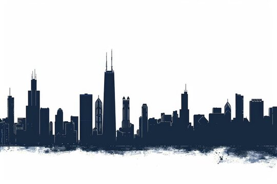 Stylish monochrome silhouette of Chicago skyline. Modern urban themes in design, advertising, and social media. Trendy minimalist and clean look.