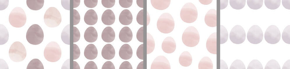 Watercolor set of seamless patterns. Collection of hand drawn pastel Easter eggs