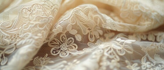 Antique lace overlay, closeup, delicate patterns, ivory for an elegant background