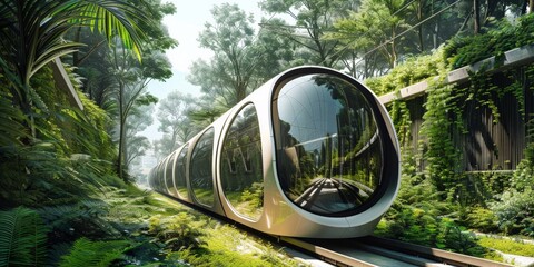 An intricate web of underground transport tunnels, where electric pods offer rapid, congestion-free travel beneath the city, the surface left green and unmarred by traditional roads.
