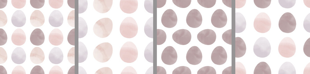 Watercolor set of seamless patterns. Collection of hand drawn pastel Easter eggs