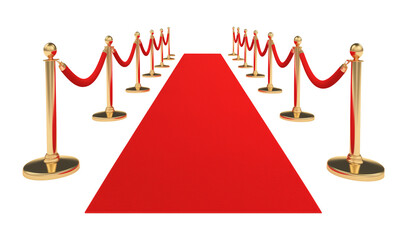 Red Carpet With Pole Barricade Isolated on Transparent Background
