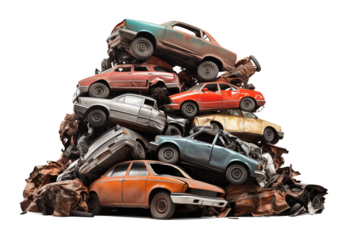 Car Junk Pile Isolated on Transparent Background
