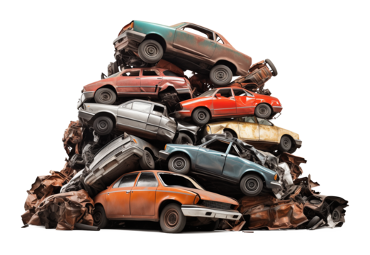 Car Junk Pile Isolated on Transparent Background
