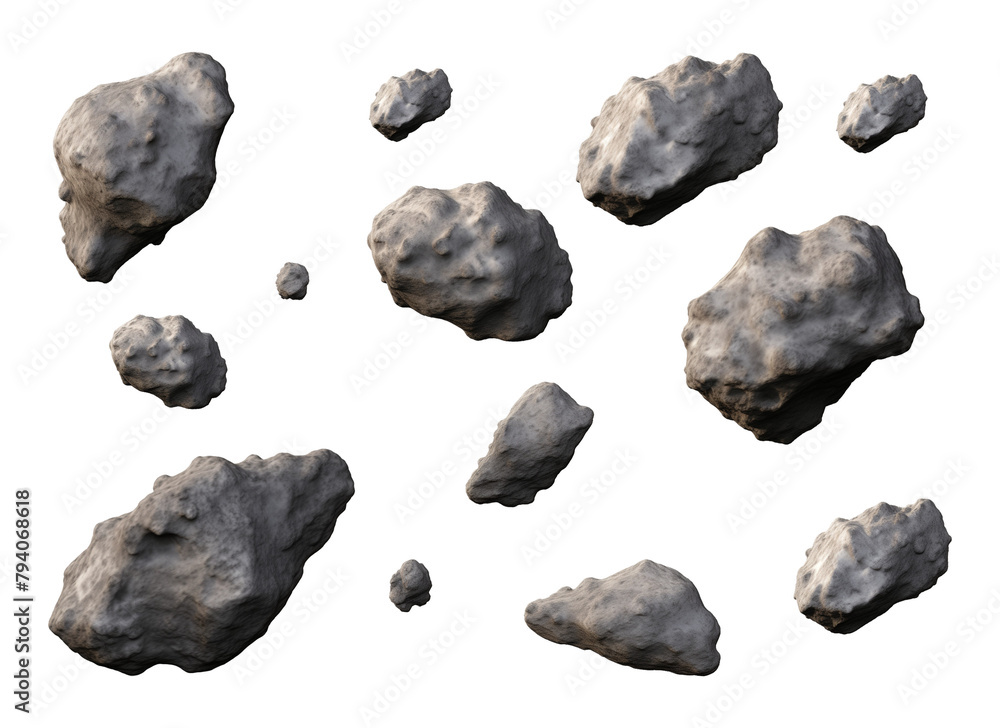 Wall mural floating asteroids isolated on transparent background