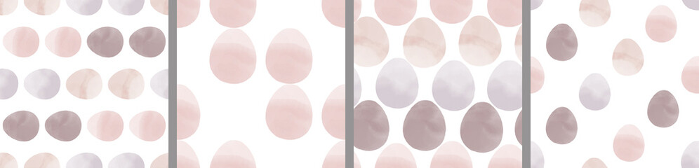 Watercolor set of seamless patterns. Collection of hand drawn pastel Easter eggs