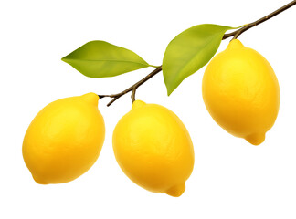 Lemons on Branch Isolated on Transparent Background
