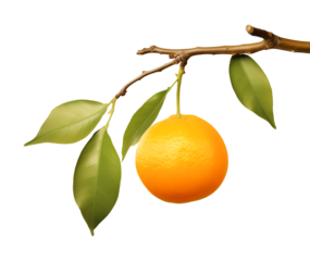 Orange on Branch Isolated on Transparent Background

