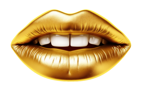 Golden Lips With Teeth Isolated on Transparent Background
