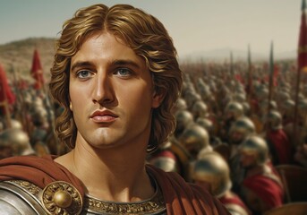 Alexander the Great was a Macedonian king who conquered a vast empire that stretched from Greece to India. He is considered one of the greatest military commanders in history - obrazy, fototapety, plakaty