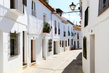 Beautiful street with flowers in the Mijas town, Spain - 794069417